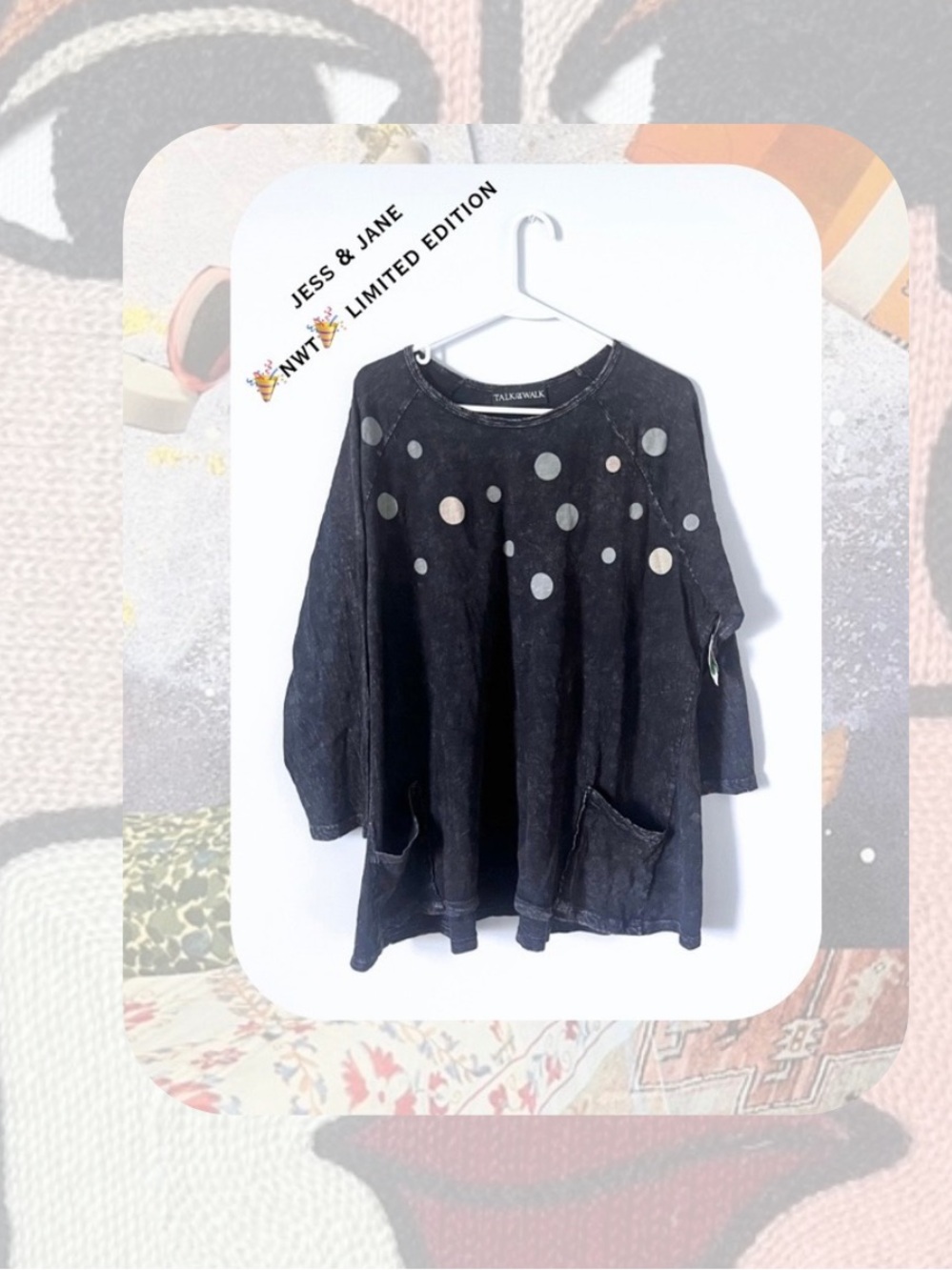 π·οΈππmetallic gray patchwork abstract polka dot tunic